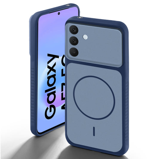 Blue back cover for Samsung A57 5G with camera cut protection and ring design on back side.