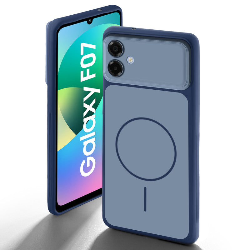 Dual tone silicone Blue back cover for Samsung F07 showing camera protection and design