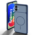 Dual tone silicone Blue back cover for Samsung F70e 5G showing camera protection and design