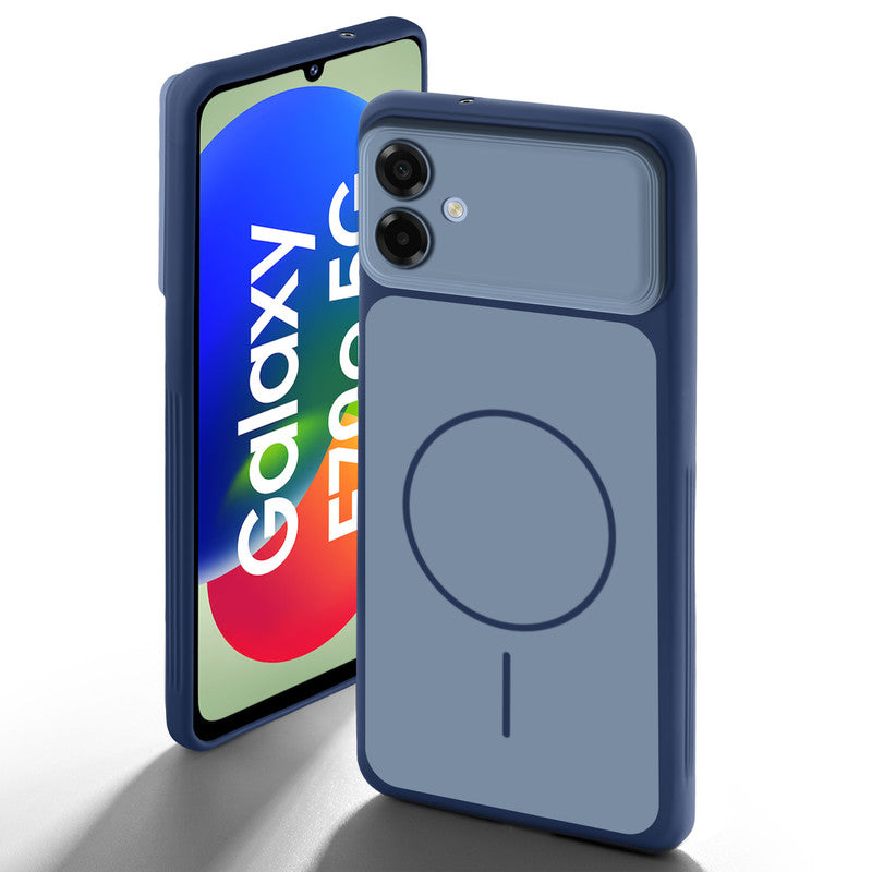 Dual tone silicone Blue back cover for Samsung F70e 5G showing camera protection and design