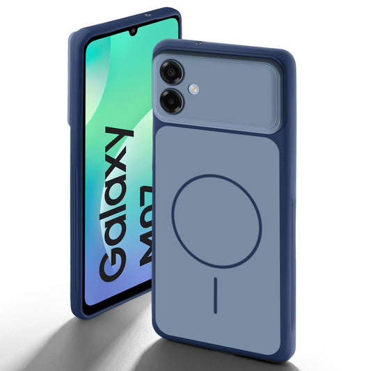 Dual tone silicone Blue back cover for Samsung M07 showing camera protection and design