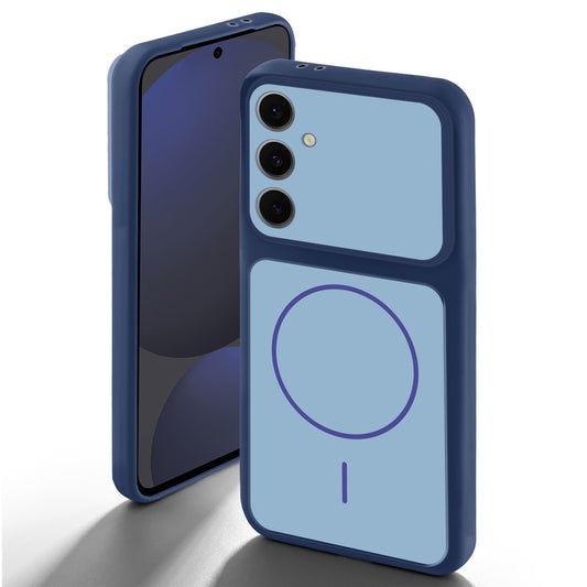 Blue back cover for Samsung S24 FE 5G with camera cut protection and ring design on back side.