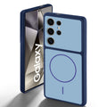Blue back cover for Samsung S24 Ultra 5G with camera cut protection and ring design on back side.