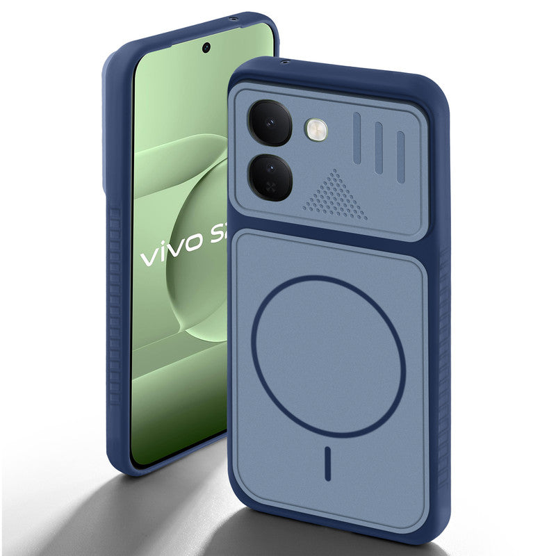 Blue back cover for Vivo S2 FE 5G with camera cut protection and ring design on back side.