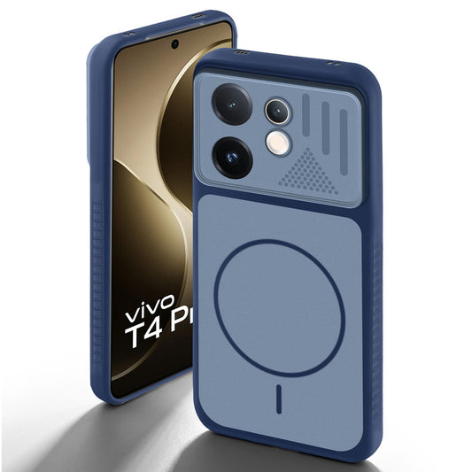 Blue back cover for Vivo T4 Pro 5G with camera cut protection and ring design on back side.