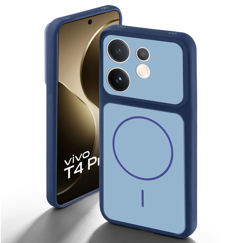 Blue back cover for Vivo T4 Pro 5G with camera cut protection and ring design on back side.