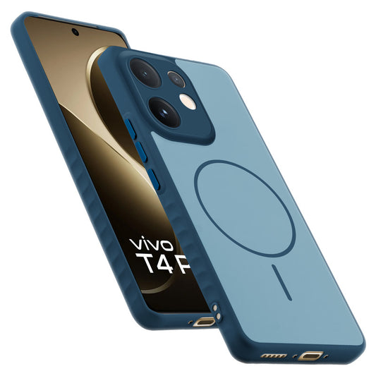 Matte Silicone Dual Color Back Cover with Metal Buttons & Ring Design for Vivo T4 Pro 5G
