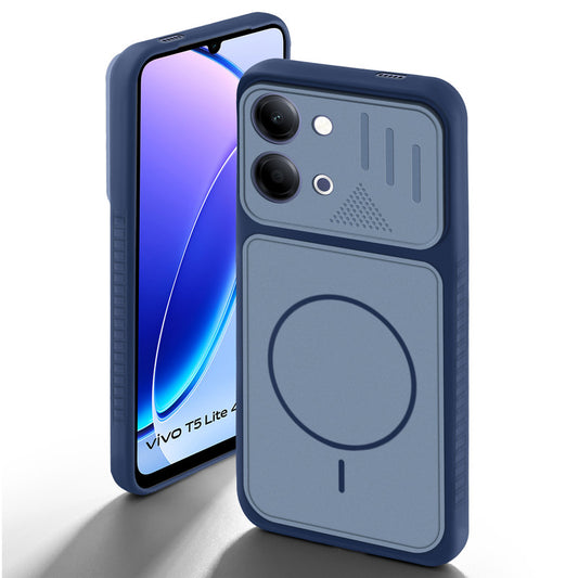 Blue back cover for Vivo T5 Lite 5G with camera cut protection and ring design on back side.