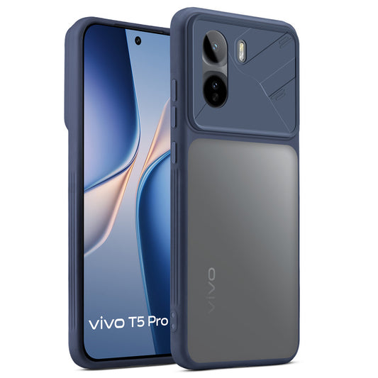 Premium Frosted Back Cover with Textured Camera Design & Metal-Look Buttons for Vivo T5 Pro 5G
