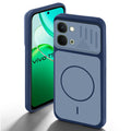 Blue back cover for Vivo T5x 5G with camera cut protection and ring design on back side.