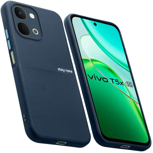 Premium Silicone Textured Case With Camera Protection & Inner Microfiber Lining Back Cover For Vivo T5x 5G