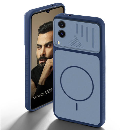 Blue back cover for Vivo V21e 5G with camera cut protection and ring design on back side.