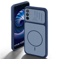 Blue back cover for Vivo V23e 5G with camera cut protection and ring design on back side.