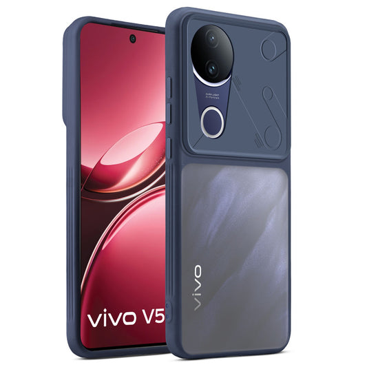 Premium Frosted Back Cover with Textured Camera Design & Metal-Look Buttons for Vivo V50 5G