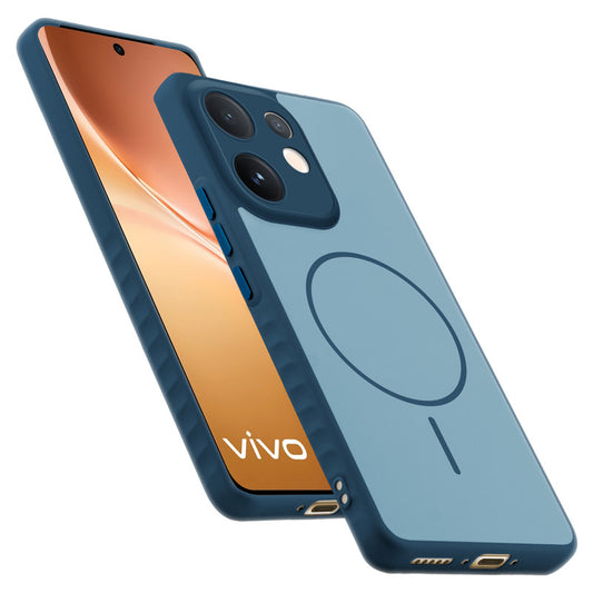 Matte Silicone Dual Color Back Cover with Metal Buttons & Ring Design for Vivo V60 5G