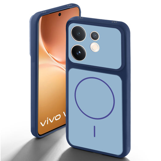 Blue back cover for Vivo V60 5G with camera cut protection and ring design on back side.