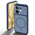 Blue back cover for Vivo V60E 5G with camera cut protection and ring design on back side.
