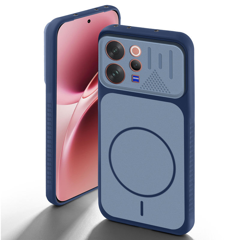 Blue back cover for Vivo V70 5G with camera cut protection and ring design on back side.