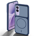 Blue back cover for Vivo V70 FE 5G with camera cut protection and ring design on back side.