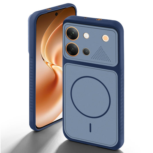 Blue back cover for Vivo V80 5G with camera cut protection and ring design on back side.