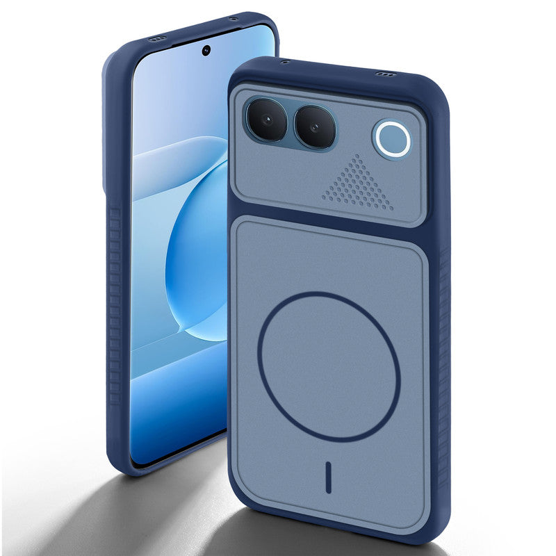 Blue back cover for Vivo V80 Lite 5G with camera cut protection and ring design on back side.