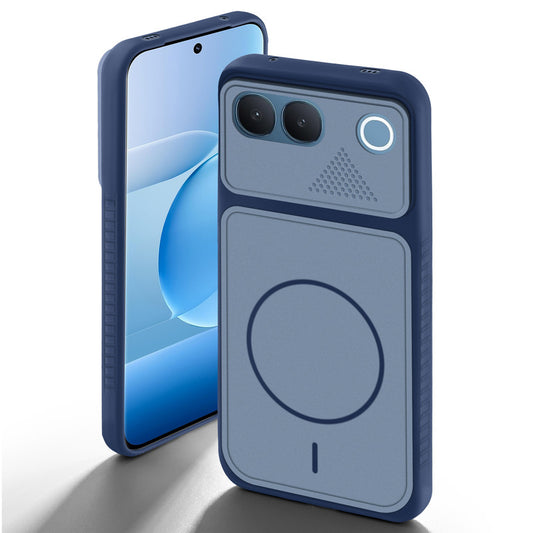 Blue back cover for Vivo V80 Lite 5G with camera cut protection and ring design on back side.