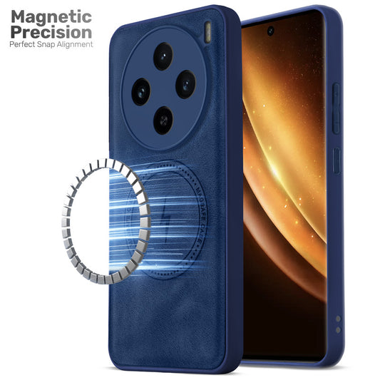 Refined PU Leather Case for Vivo X100 5G , with Support for MagSafe & Wireless Accessories