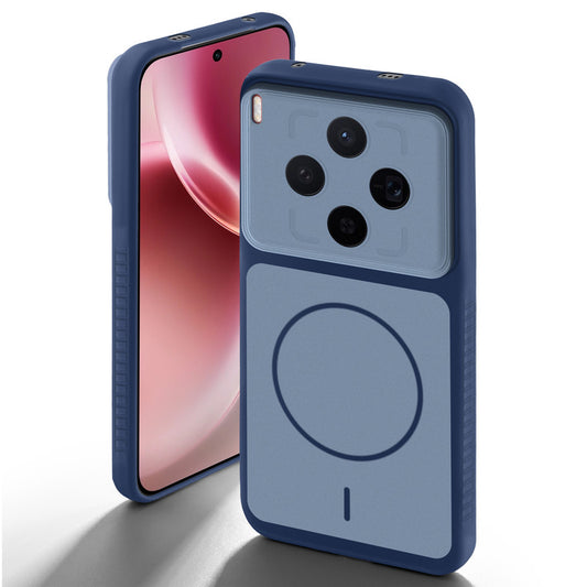 Blue back cover forMotorola Vivo X300 5G with camera cut protection and ring design on back side.