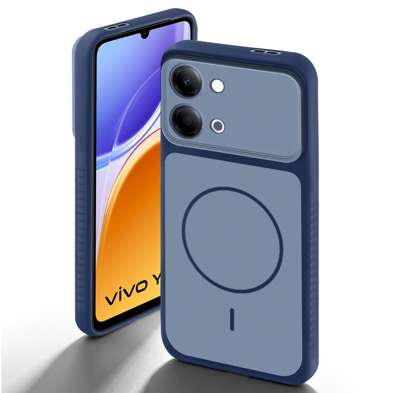 Blue back cover for Vivo Y05 4G with camera cut protection and ring design on back side.