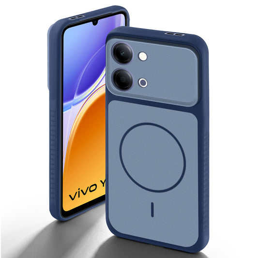 Blue back cover for Vivo Y05 4G with camera cut protection and ring design on back side.