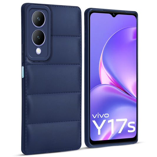 Leather Textured Back Cover for Vivo Y17s, Shockproof Case with Camera Protection