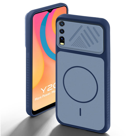 Blue back cover for Vivo Y20 with camera cut protection and ring design on back side.