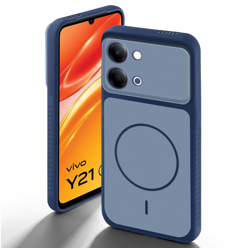 Blue back cover for Vivo Y21 5G with camera cut protection and ring design on back side.