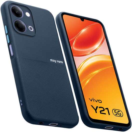 Premium Silicone Textured Case With Camera Protection & Inner Microfiber Lining Back Cover For Vivo Y21 5G
