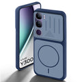 Blue back cover for Vivo Y300 5G with camera cut protection and ring design on back side.