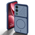 Blue back cover for Vivo Y31 Pro 5G with camera cut protection and ring design on back side.
