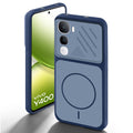 Blue back cover for Vivo Y400 5G with camera cut protection and ring design on back side.
