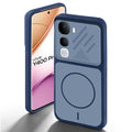 Blue back cover for Vivo Y400 Pro 5G with camera cut protection and ring design on back side.