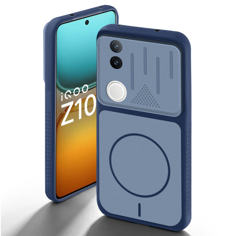 Blue back cover for iQOO Z10R 5G with camera cut protection and ring design on back side.