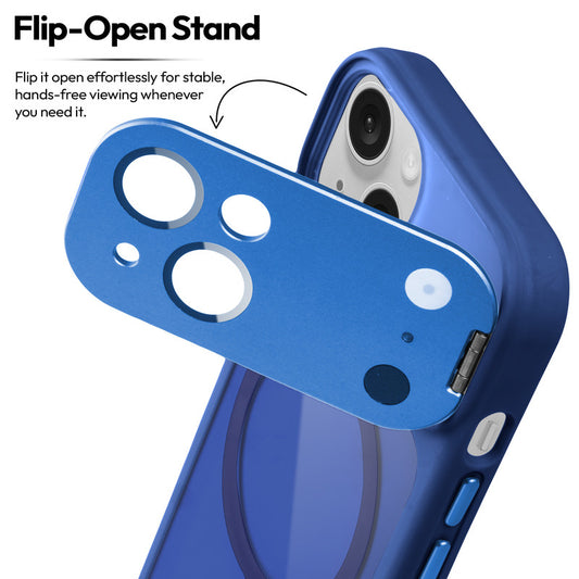 Apple iPhone 14 Case with MagSafe Compatibility, Flip-Open Camera Cover Stand, Glossy Glass Back & Metallic Buttons