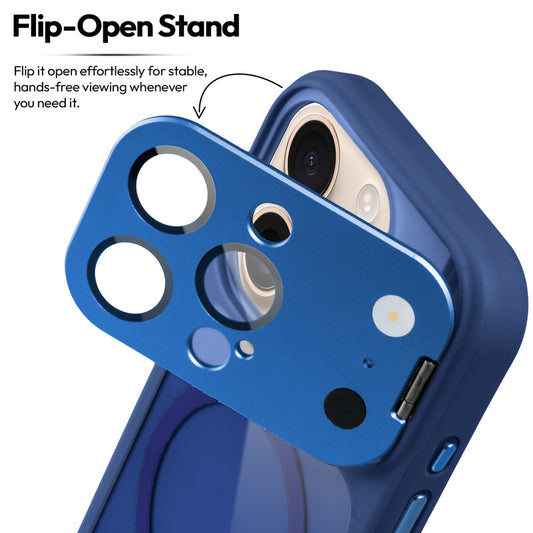 Apple iphone 16 Pro Max Case with MagSafe Compatibility, Flip-Open Camera Cover Stand, Glossy Glass Back & Metallic Buttons
