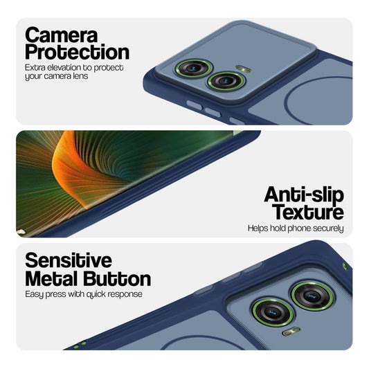 Blue Phone case for Motorola Moto Edge 50 Fusion 5G highlighting raised camera protection, anti-slip texture, and responsive side buttons