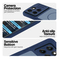 Blue phone case for Motorola Moto Edge 60 5G showing camera safety edges, anti slip side grip and easy press button covers.