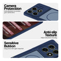 Blue phone case for Motorola Moto Edge 70 Pro Plus 5G showing camera safety edges, anti slip side grip and easy press button covers.