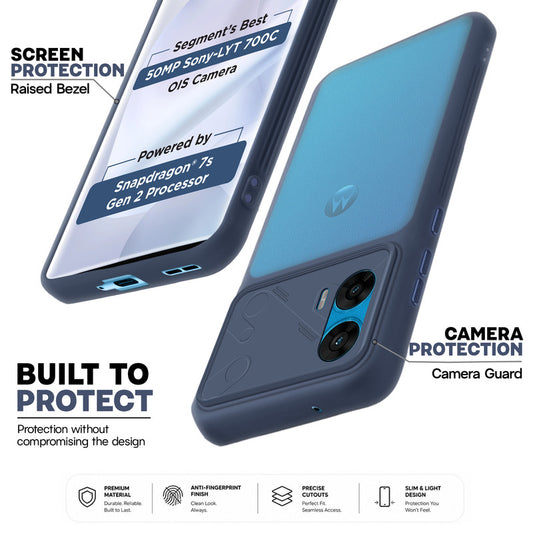 Premium Frosted Back Cover with Textured Camera Design & Metal-Look Buttons for Motorola Moto G96 5G