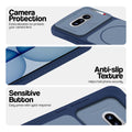 Blue phone case for Nothing Phone 4A 5G showing camera safety edges, anti slip side grip and easy press button covers.