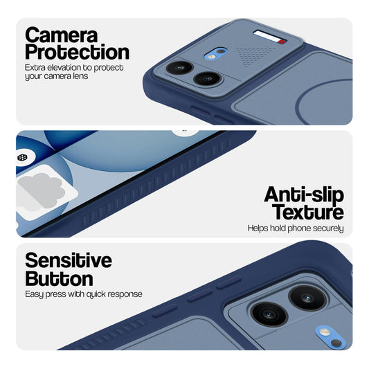 Blue phone case for Nothing Phone 4B 5G showing camera safety edges, anti slip side grip and easy press button covers.