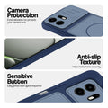 Blue phone case for OnePlus N6 5G showing camera safety edges, anti slip side grip and easy press button covers.