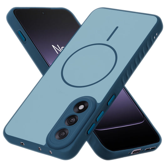 Matte Silicone Dual Color Back Cover with Metal Buttons & Ring Design for OnePlus Nord 5 5G