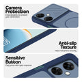 Blue phone case for OnePlus Nord CE 3 Lite 5G showing camera safety edges, anti slip side grip and easy press button covers.